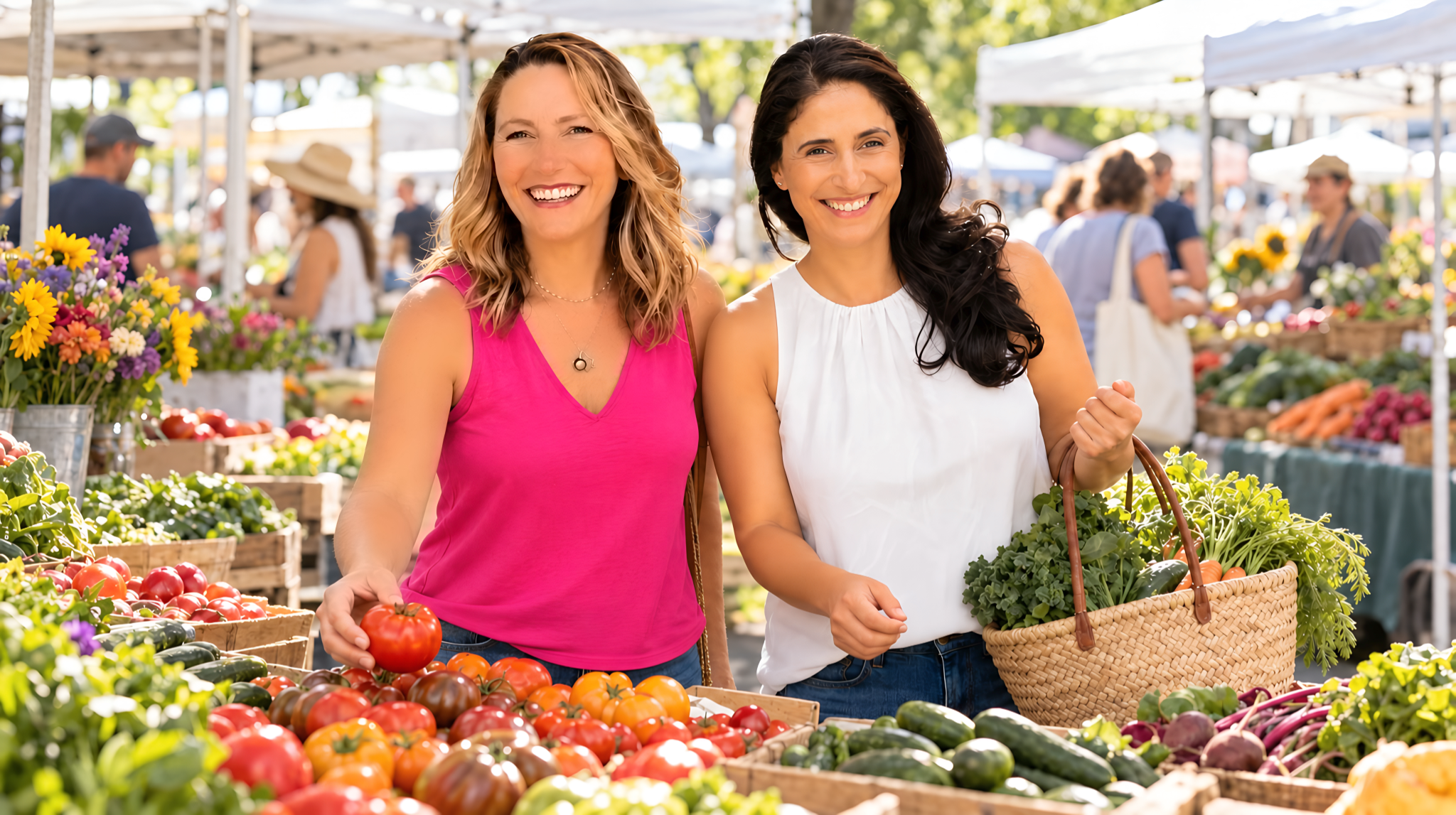 Bonni Hise and Kerri Pagliarini together at a produce market